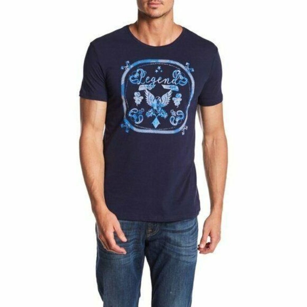 WILLIAM RAST Men's "Legendary Bandana" Blue Graphic Short-Sleeve Shirt Small